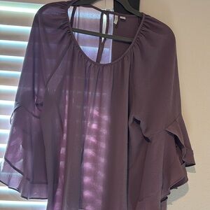 Women’s Mauve Sheer Ruffle Sleeve Blouse